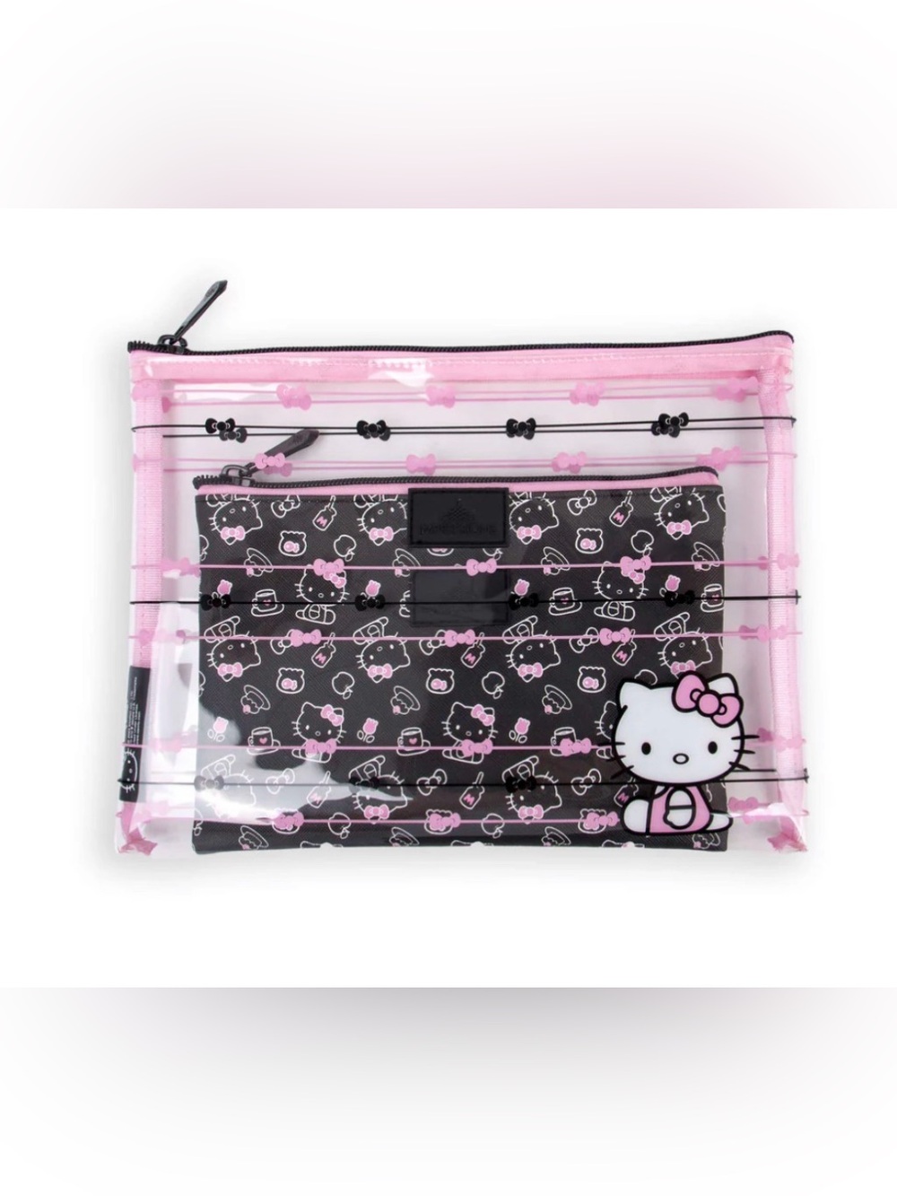 IMPRESSIONS Hello Kitty Slim Pouch Set Black/ Pink Cosmetic Makeup Bag